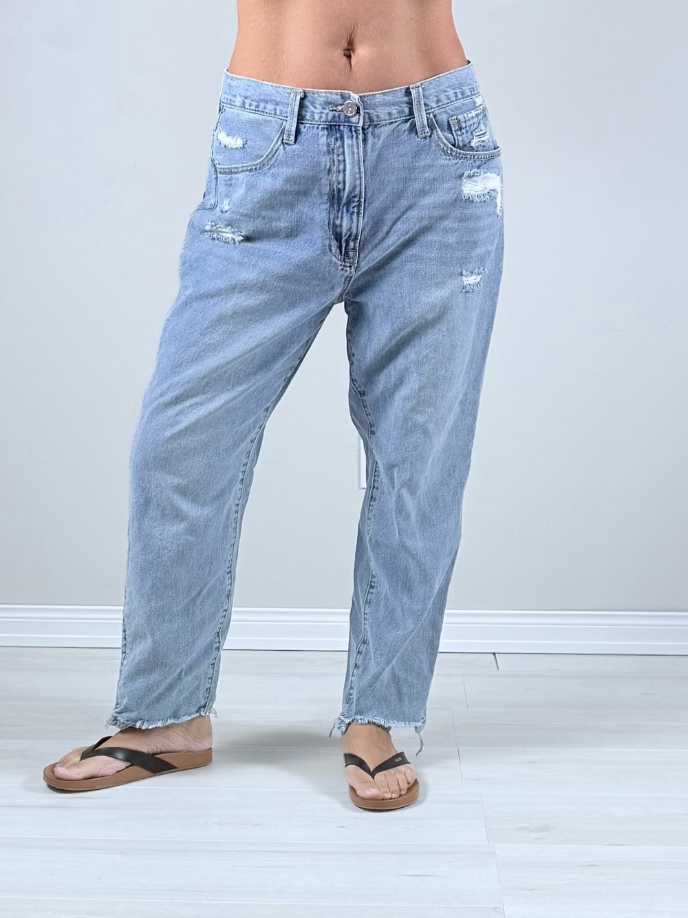 Insane gene Light Wash Boyfriend Jeans for Women - Baggy Leg